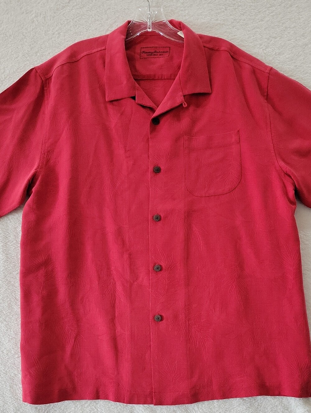 Tommy Bahama 100% Silk Shirt Men's Large Short Sleeve Button Up Red Original Fit